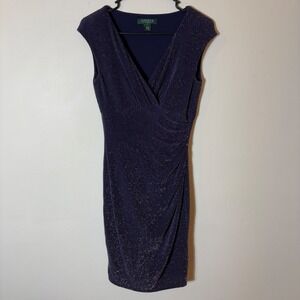 Lauren Ralph Lauren Petite Glitter Ruched Sheath Dress Navy‎ Size 4P